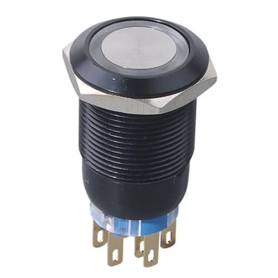 Interruptor de botão metálico de cor preta de 19 mm com luz LED